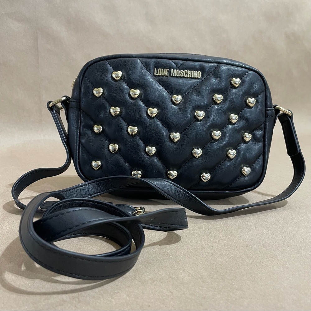 Love Moschino Black Heart-Studded Crossbody Bag